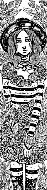 Free colorable bookmarks of a woman in a stylish striped sweater